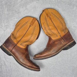 Laredo 10 D Men Brown Tan Leather Western Cowboy Boots Square Toe Two Toned 7871